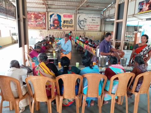 Senior Citizens' Bhojan - Serving lunch