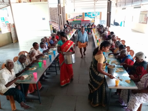 Senior Citizens' Bhojan - Serving lunch