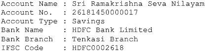 SRSN Bank Details for Donations